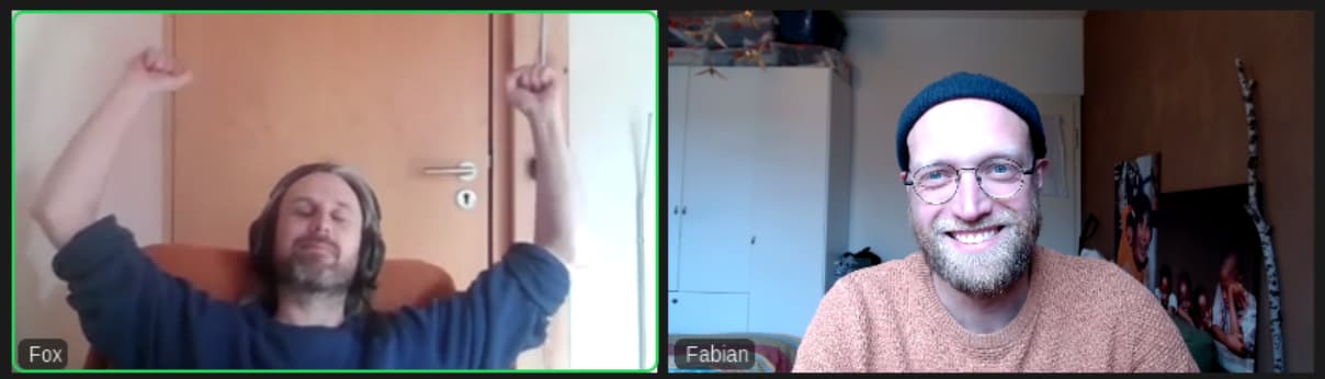 fox and fabian celebrating on zoom